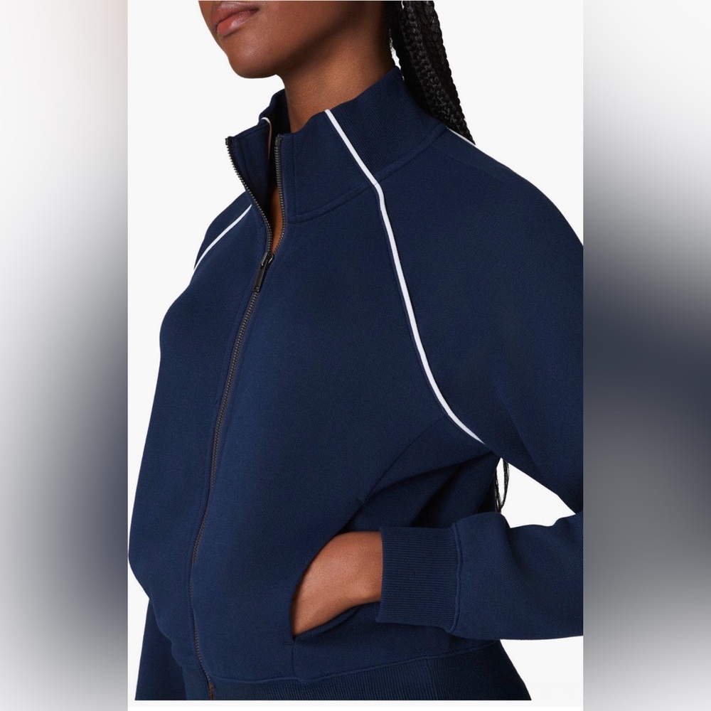 SPANX Navy Bomber Jacket with White Piping